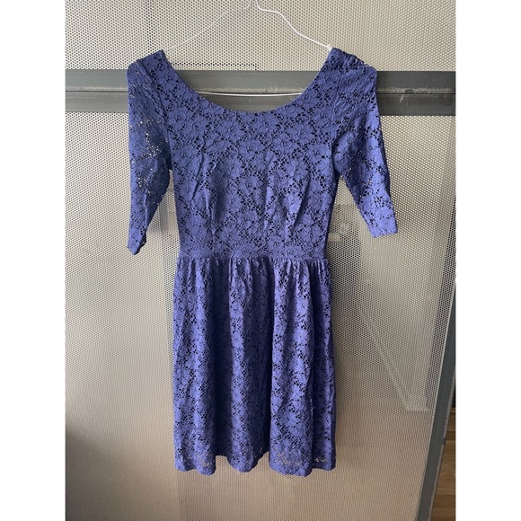 Blue Lace Skater Dress - Picture 1 of 3